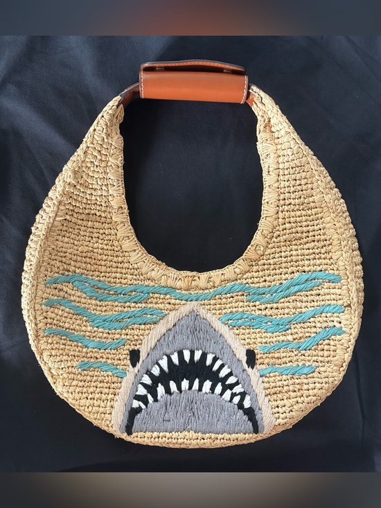 STAUD Handbags - Staud Moon Shark Great White Raffia Shoulder Bag handbag